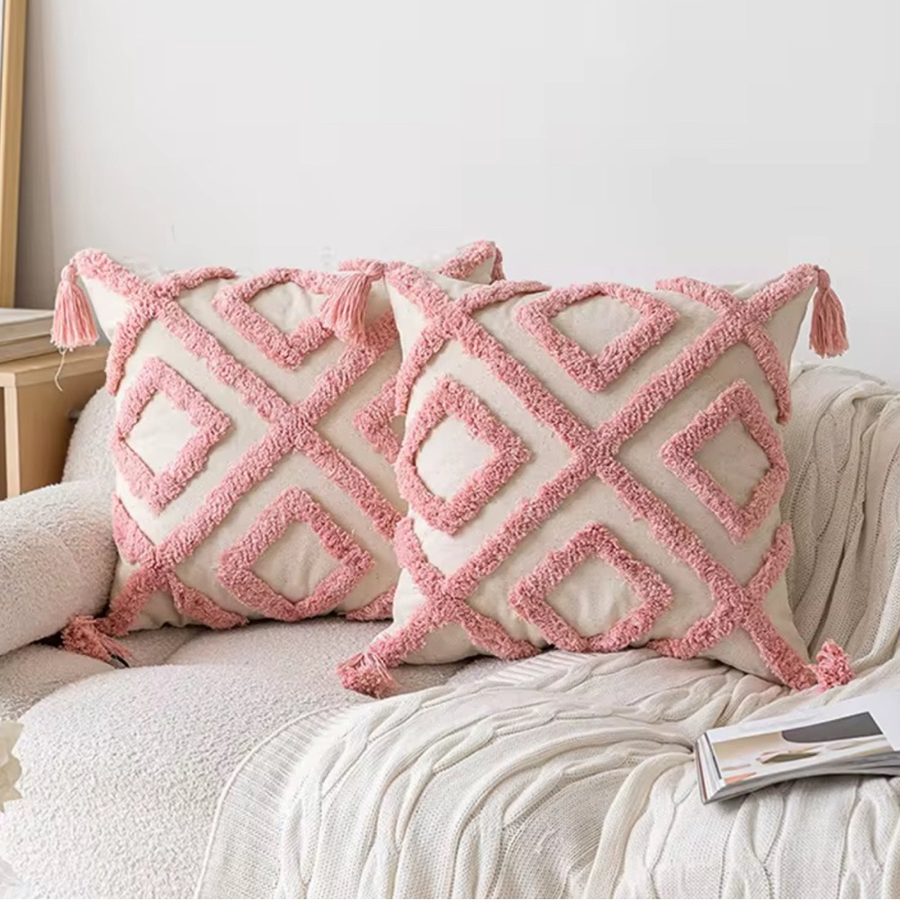 Pink and White Geometric Throw Pillow Covers Set